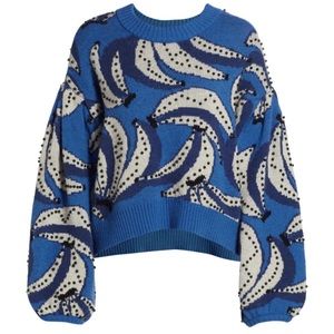 Farm Rio banana flowers sweater in blue